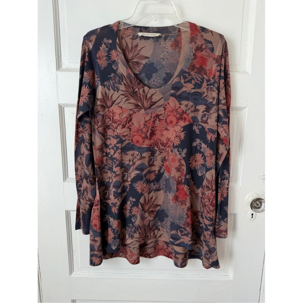 Soft Surroundings Watercolor Floral Scoop Neck Long Sleeve Tunic Top USA Made S - Picture 11 of 11